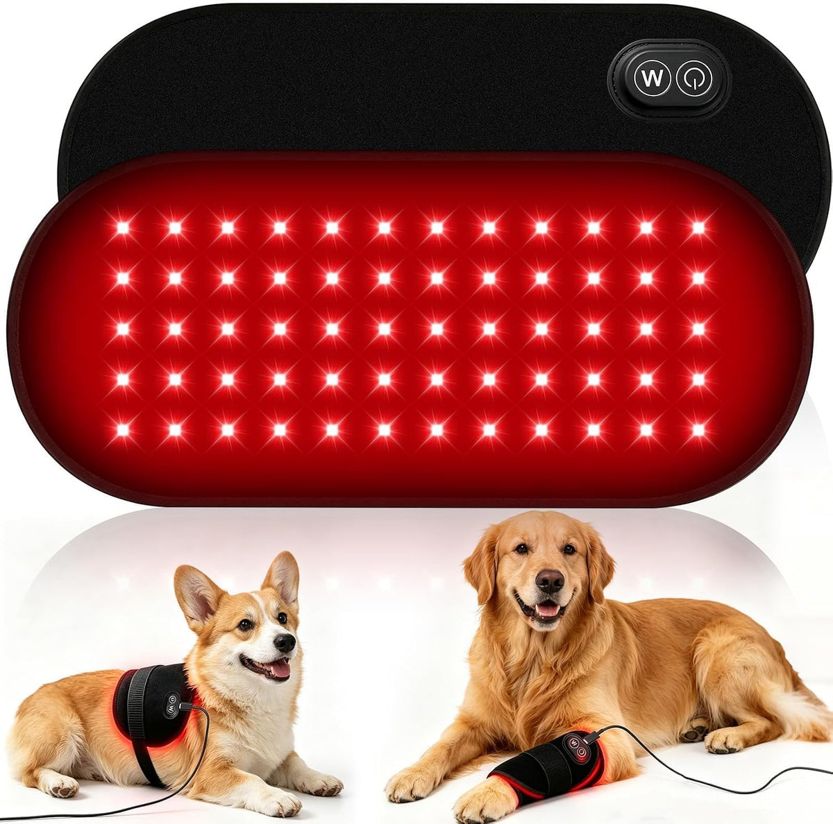 Red Light Therapy Pad for Dogs, 60 LEDs, 660nm & 850nm, 2 Adjustable Straps