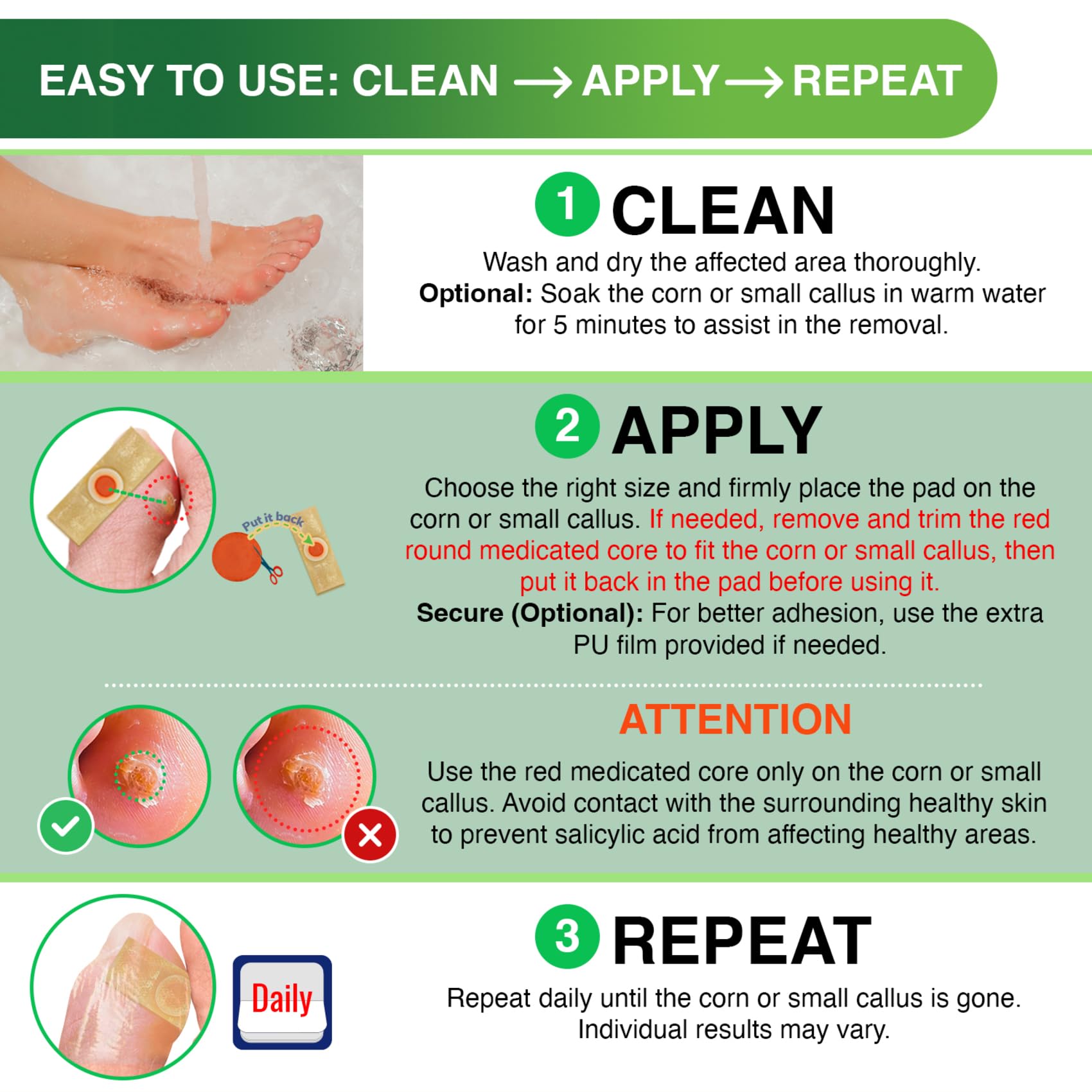 Corn Remover Pads for Feet Toes: 30 Pack 40% Salicylic Acid Extra Strength Treatment - Fast Effective Medicated Bandages for Adu