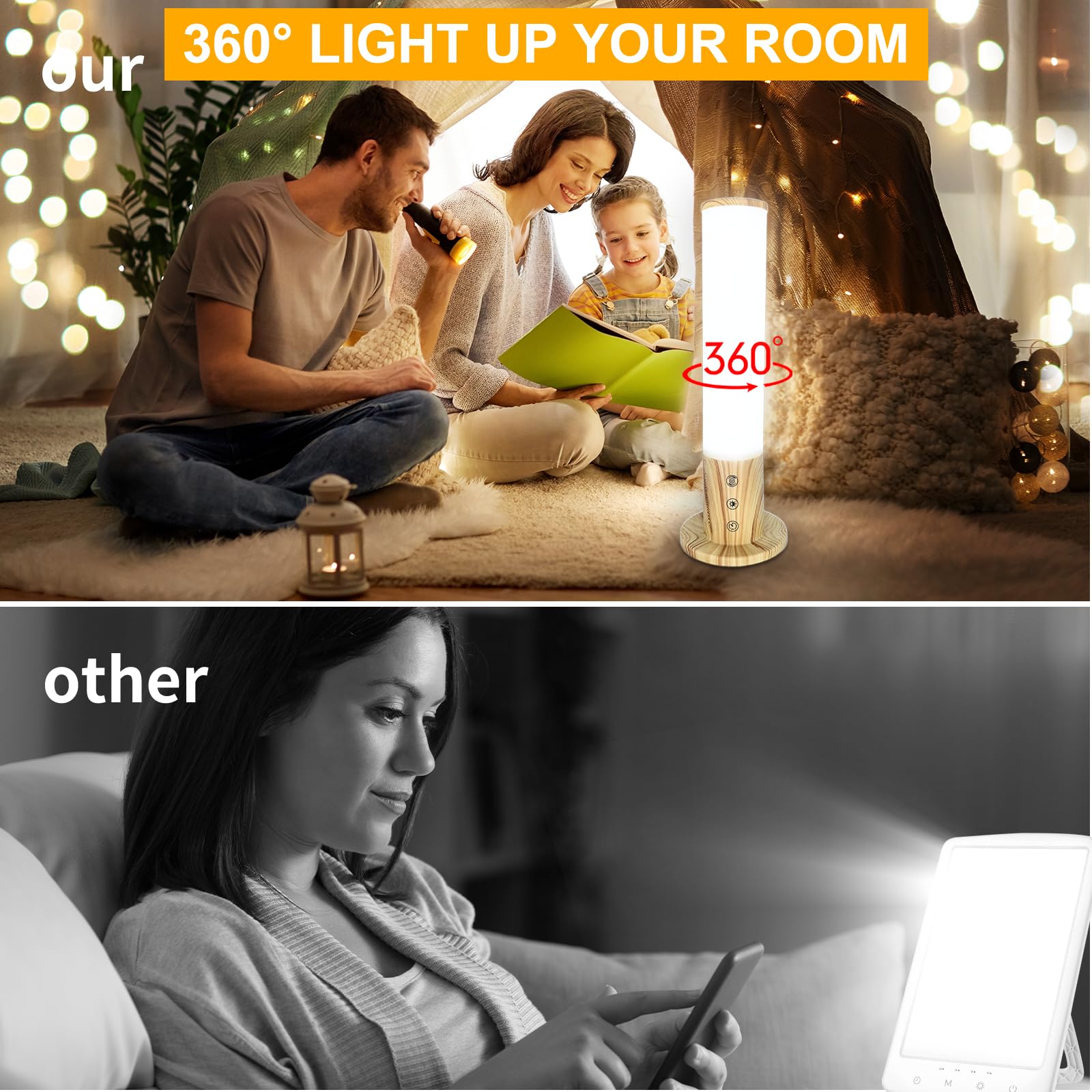 VUSIHOO Light Therapy Lamp 10,000 Lux Happy Sunlight Lamps UV-Free with 3 Color Temperatures, Adjustable Brightness,Timer & Memo