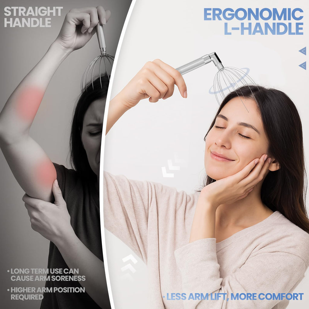 Head Massager Scalp - Electric Scalp Massagers with L-Handle, Waterproof Head Scratchers & Hair Massage Tool with 20 Metal Finge