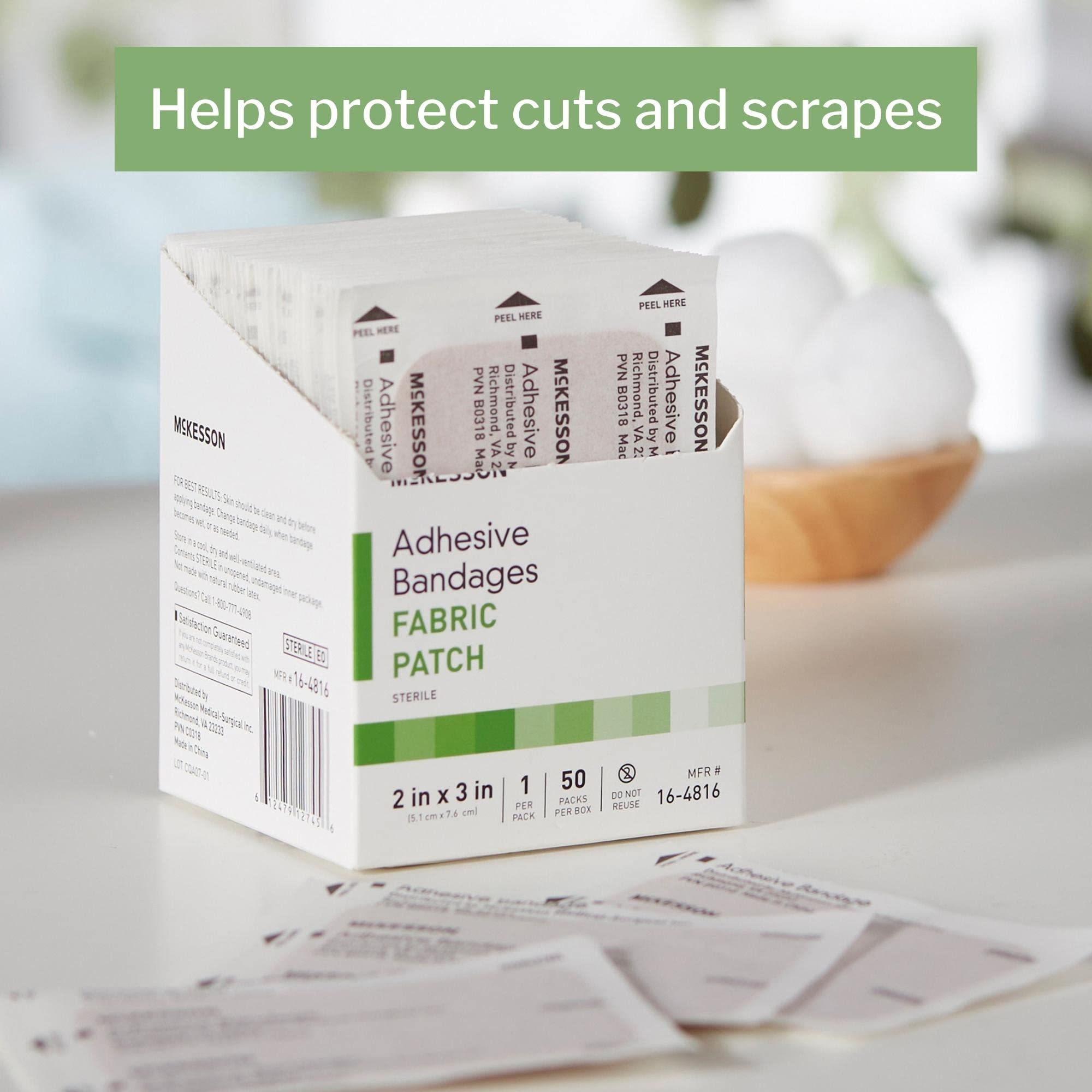 McKesson Adhesive Bandages, Sterile, Fabric Patch, 2 in x 3 in, 50 Count, 2 Packs, 100 Total