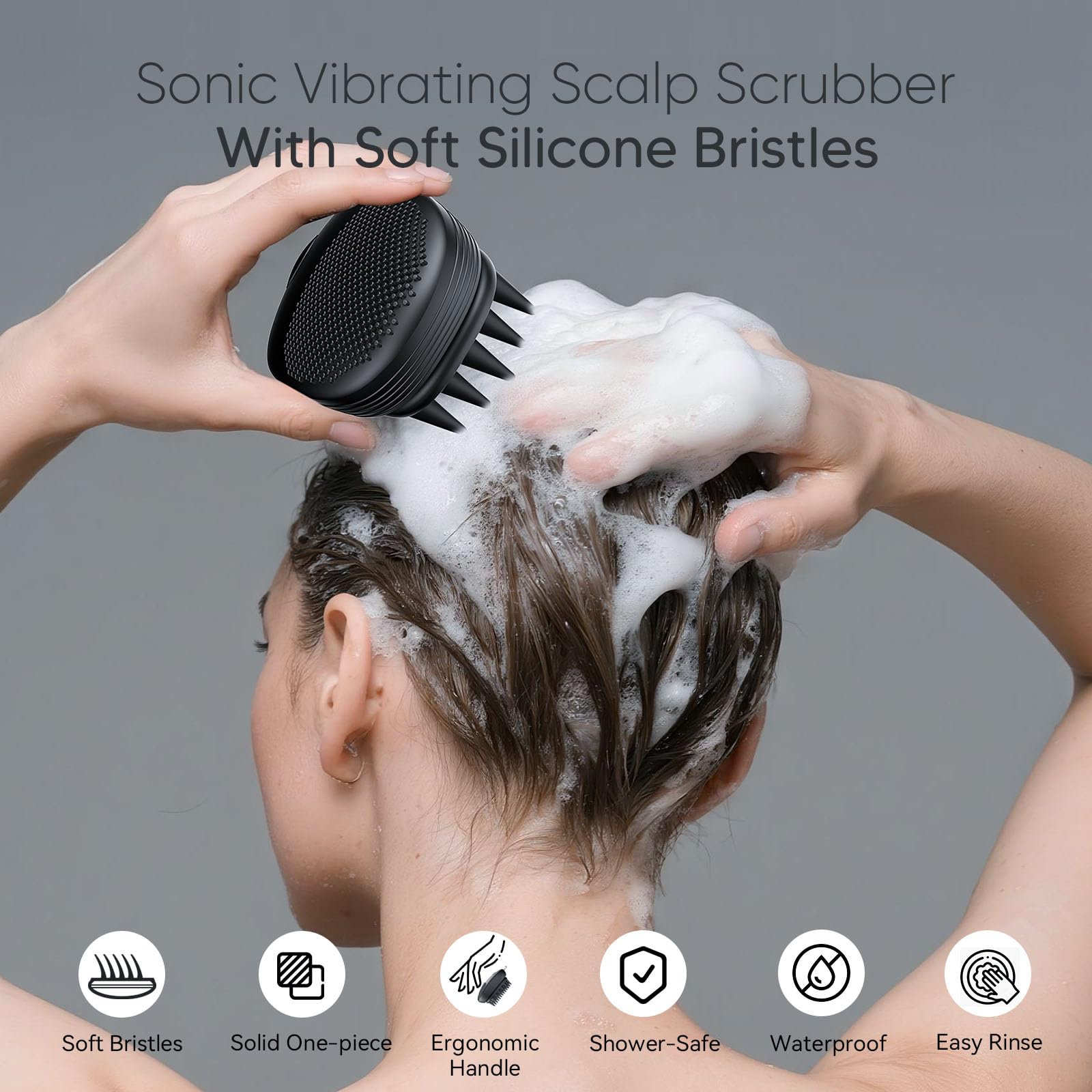 EKZ Sonic Vibrating Scalp Massager Shampoo Brush: Electric Silicone Hair Scrubber for Deep Scalp Clean, Dandruff Removal, Exfoli