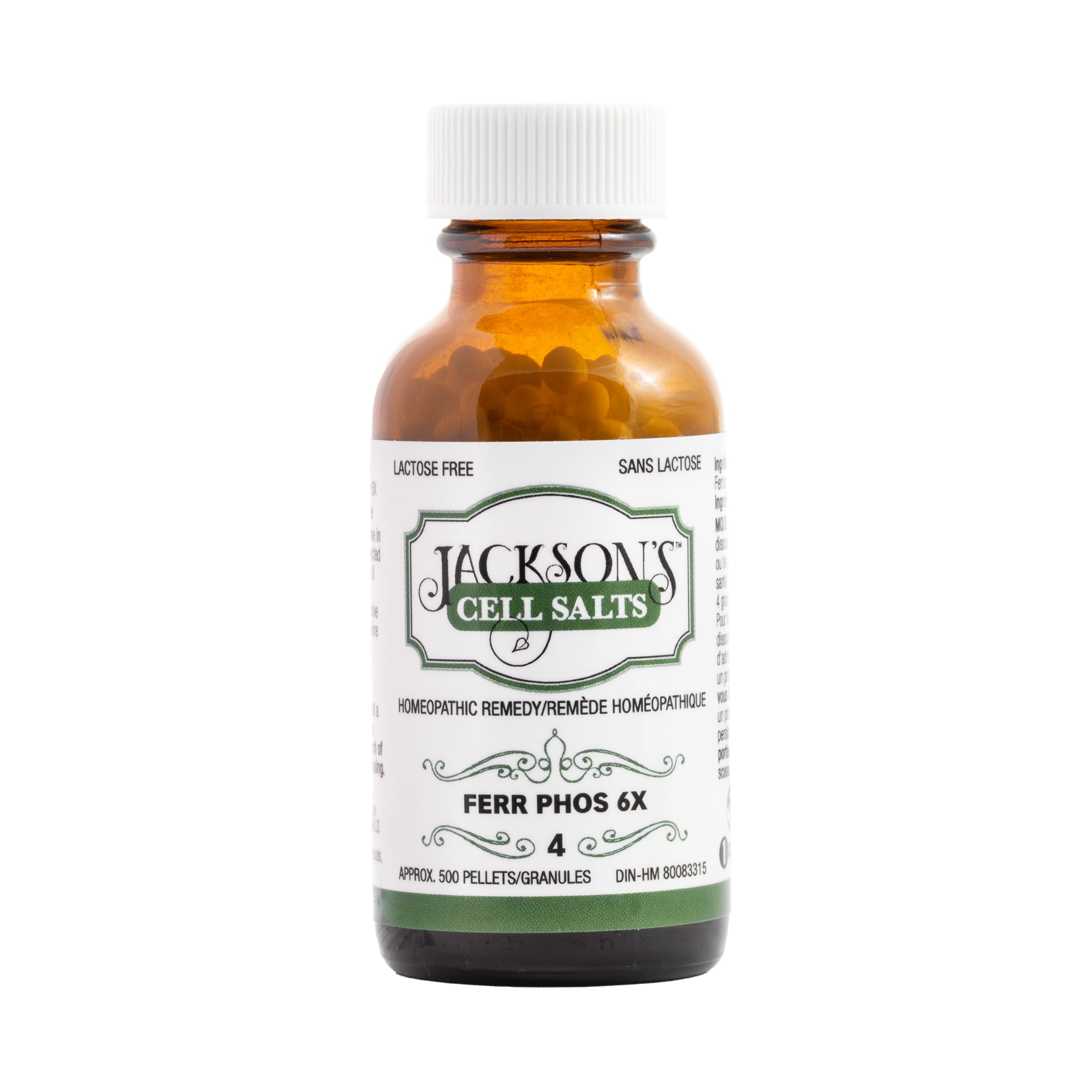 Jackson's Cell Salt #4 Ferr phos 6X (500 Pellet Bottle) - Certified Vegan, Lactose-Free Ferrum phosphoricum 6X