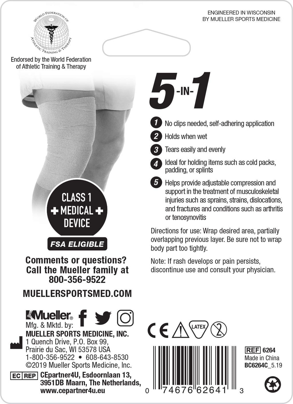 MUELLER Self-Adhering Bandage 3 Inch x 5 Yards