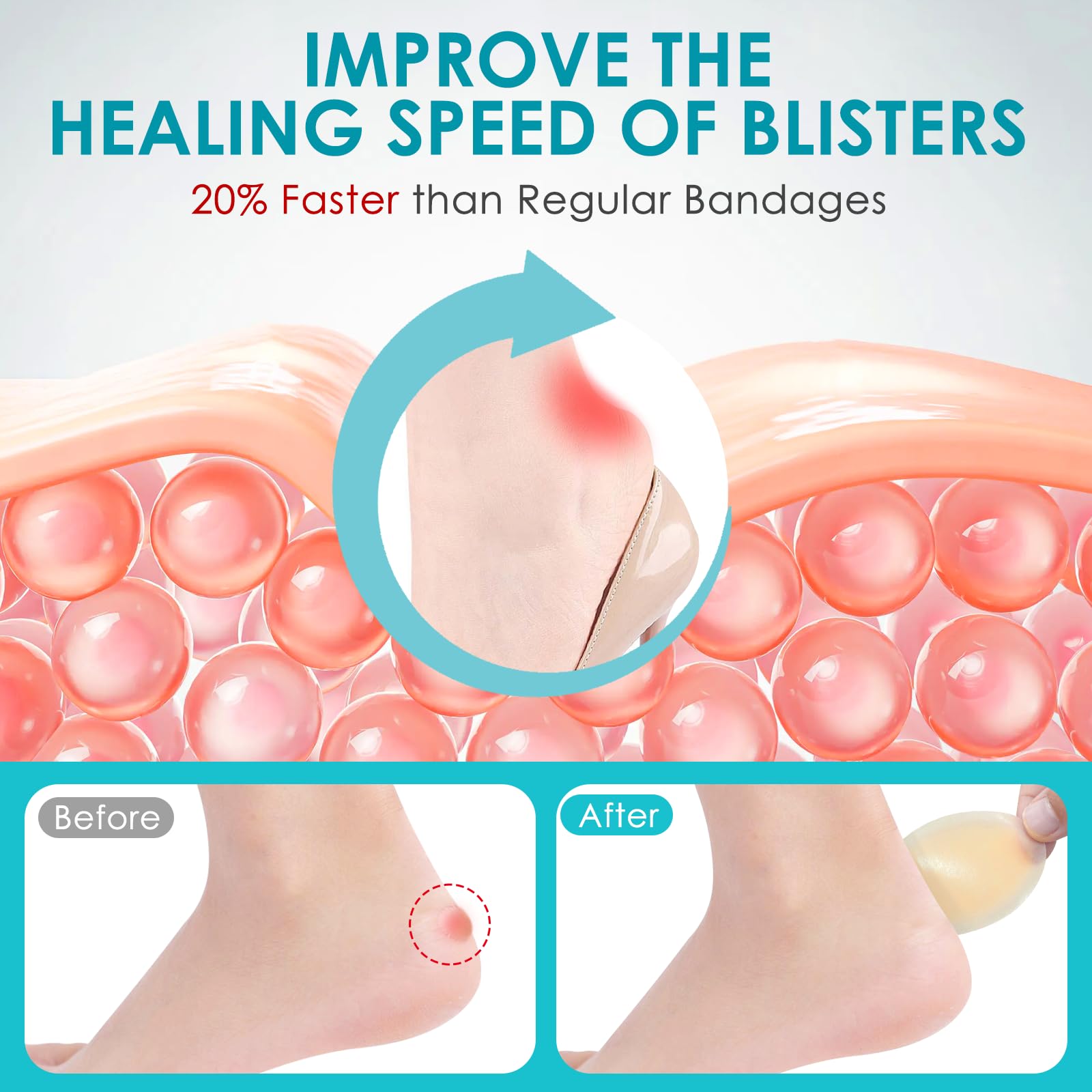 60ct Blister Bandages for Feet Hydrocolloid Bandages Waterproof Blister Cushion for Feet Toes Heels Blister Pads for Prevention