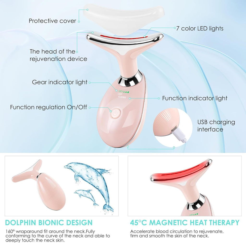 Facial Massager Red-Light-Therapy-for-Face and Neck, Face ?? culpting Wand with 7 Color (Bright Pink)