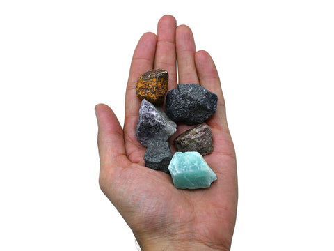 Crystals for Quit Alcohol Manifestation, Set of 6 Amazonite, Blue Aventurine, Hematite, Rhodonite, Mariyam Jasper and Lepidolite