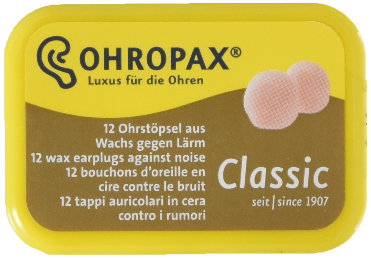 Ohropax Reusable Wax/Cotton Ear Plugs (12 Plugs Total)(1 Clear Carrying Case) - Ear Plugs for Sleeping Noise Cancelling, Swimmin