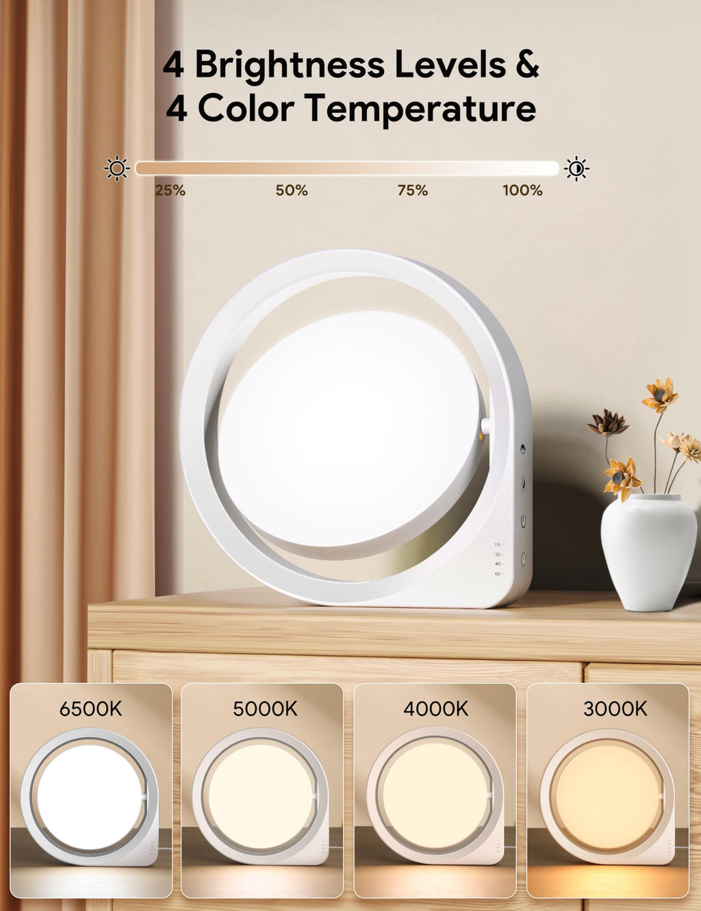 MediAcous Light Lamp, UV-Free 11000Lux Light, 7 Dynamic Scenes Mode Lamp with 4 Brightness Levels & Color Temperature & Timer, D