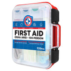 Be Smart Get Prepared First Aid Kit Hard Red Case 326 Pieces Exceeds OSHA ANSI Guidelines 100 People. Office, Home, Car, School,