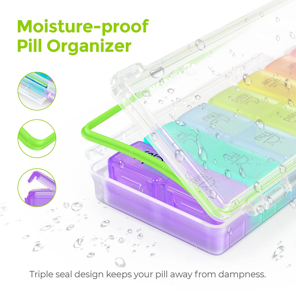AUVON Weekly Pill Organizer 2 Times a Day, Large 7 Day AM PM Pill Box Organizer, Daily Pill Case with Moisture-Proof & Design Re