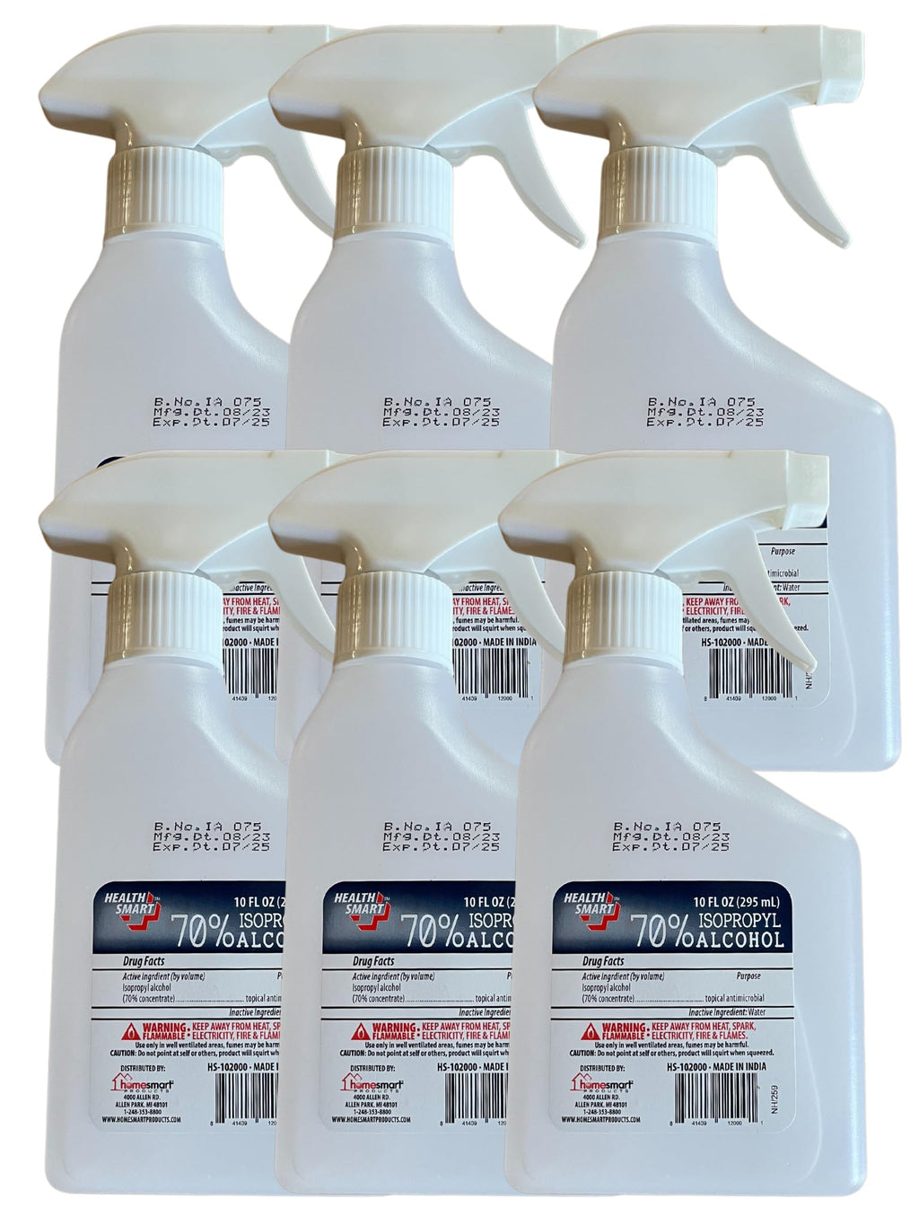 Generic Isopropyl Alcohol 70% Antiseptic and Cleaner (6 10oz Bottles), Clear