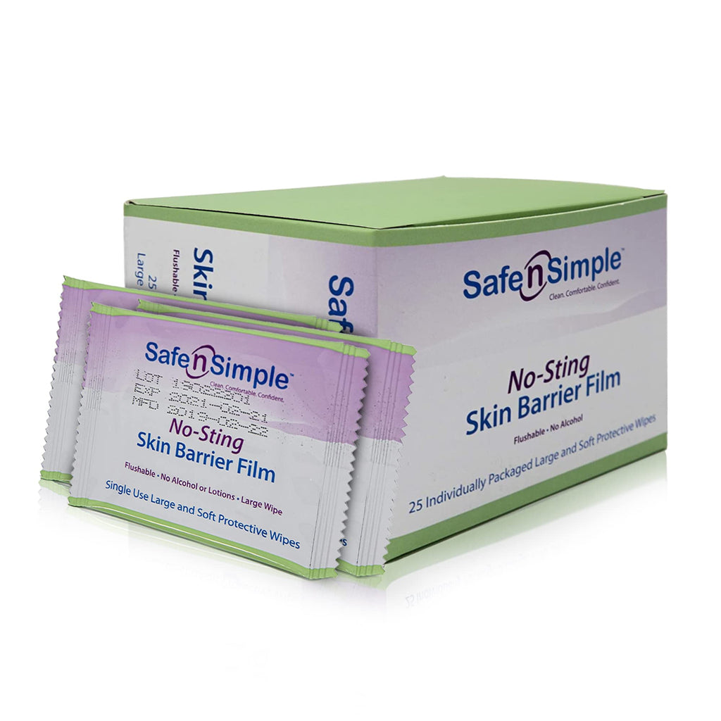 Safe n Simple Skin Barrier Wipes - 25 Large 5    x 7    Individually Wrapped No-Sting Barrier Film Wipes - Skin Prep Protective