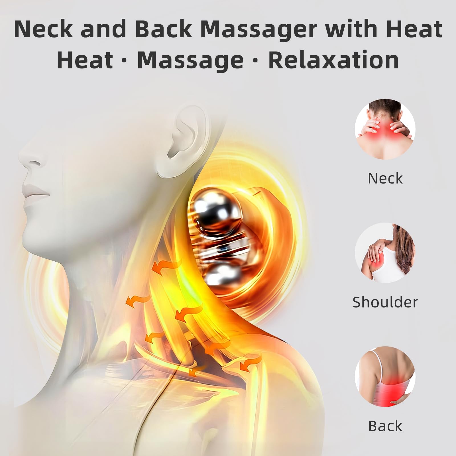 Holniva Shiatsu Car Neck and Back Massager with Heat - Rechargeable Kneading Massage Pillow for Car Seat, Home and Office - Ergo
