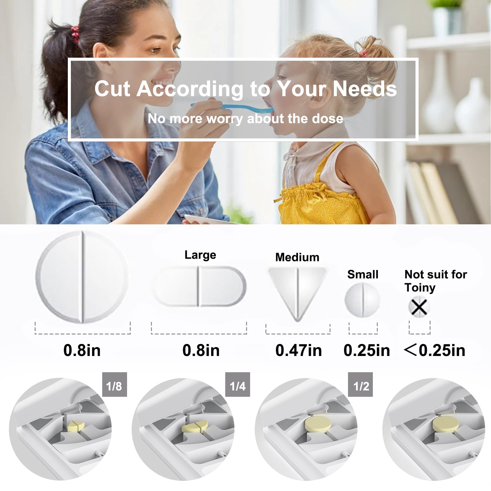 JEINAPA Pill Cutter with Auto Centering Device, Aluminum Pill Splitter with 316L Stainless Blade, Genuine Leather Case, Professi