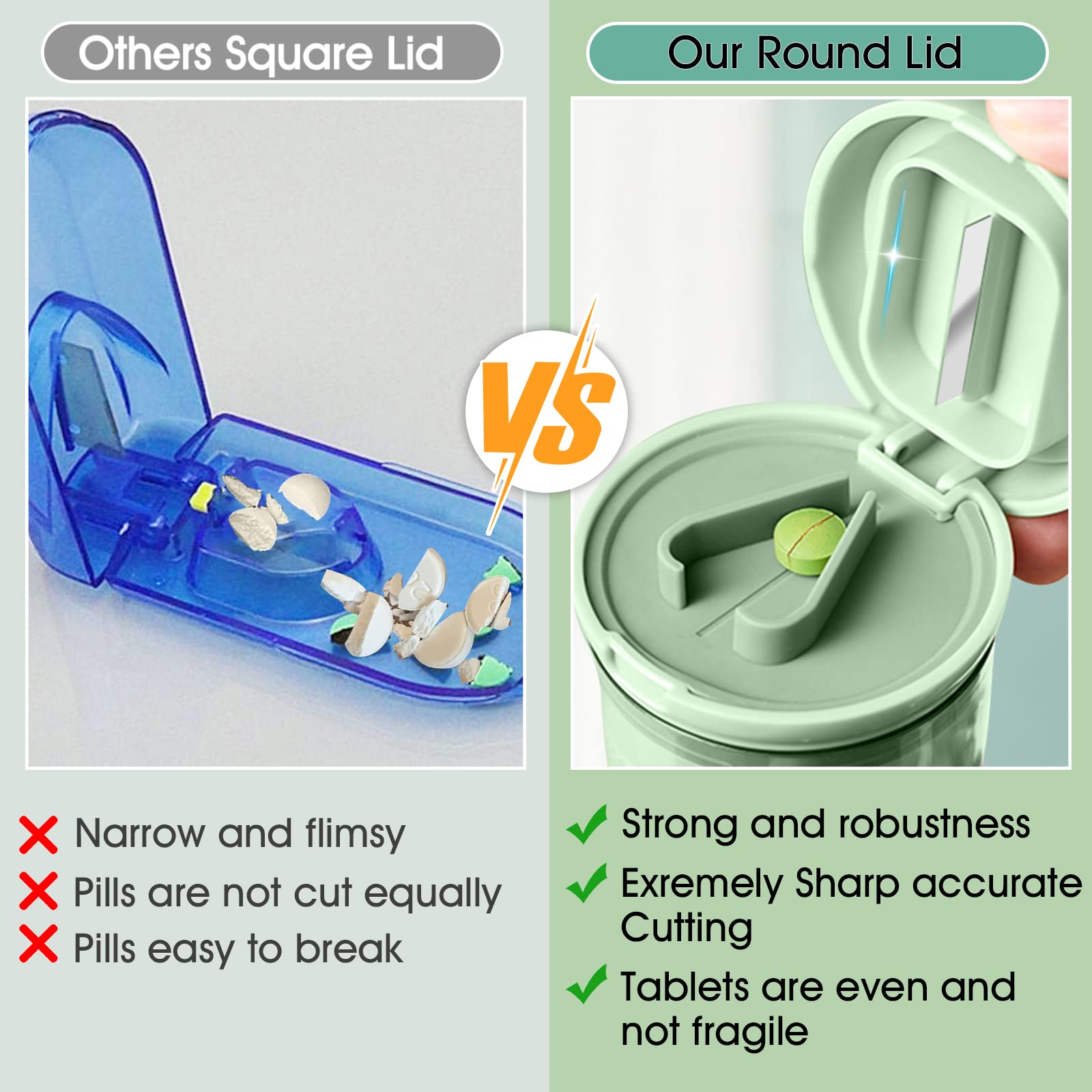 Pill Cutter Splitter with Dispenser, Pill Cutter for Small or Large Pills, Crushes Pills, Vitamins, Tablets, Stainless Steel Bla