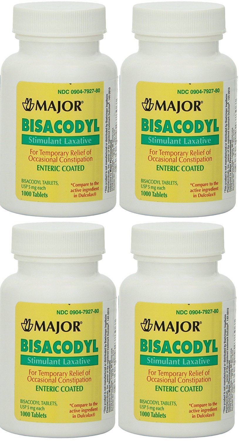 MAJOR Bisacodyl 5 mg - Comfort Coated Stimulant Laxative for Gentle, Dependable, Constipation Relief - 1000 Tablets (4 Pack)
