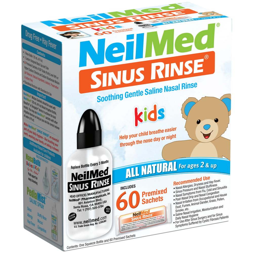 Neilmeds Sinus Rinse, Pediatric, Complete Saline Nasal Rinse Kit 60 Premixed Packets