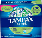 Tampax Pearl Tampons with Plastic Applicator, Super Absorbency, 200 Count, Unscented (50 Count, Pack of 4 - 200 Count Total)