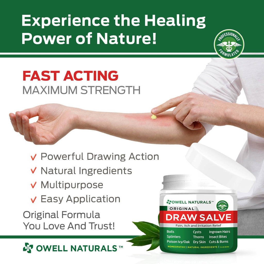 OWELL NATURALS Drawing Salve Ointment Fast Acting Formula for Skin, Splinters, Ingrown Hairs, Boils & Cyst, Bug Bites, bee Sting