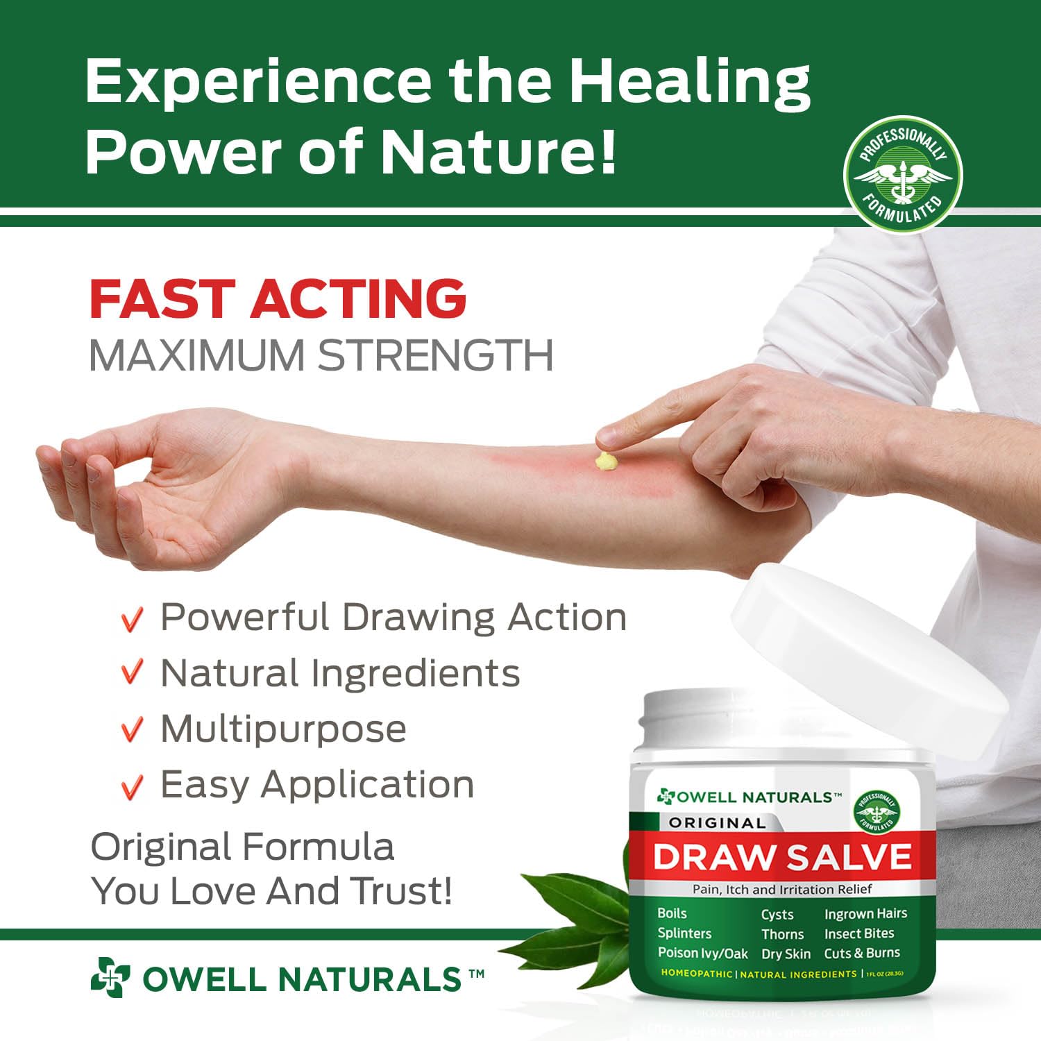 OWELL NATURALS Drawing Salve Ointment Fast Acting Formula for Skin, Splinters, Ingrown Hairs, Boils & Cyst, Bug Bites, bee Sting