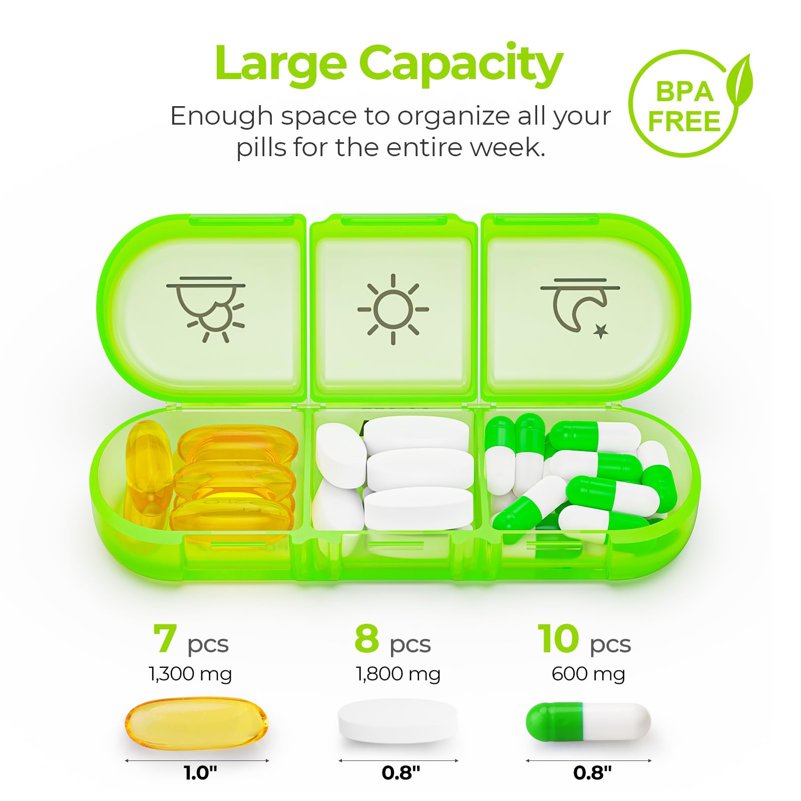 AUVON Weekly Pill Organizer 3 Times a Day, Large 7 Day Pill Box 3 Times a Day with Separate Container, Portable Pill Case for Me