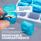 Monthly Pill Organizer - 31 Day Pill Organizer with Large Removable Medication Pods, Portable Pill Case Box and Holder for Daily