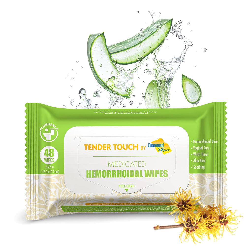 Tender Touch Hemorrhoid Wipes with Witch Hazel and Aloe, Flushable Medicated Wipes for Hemorrhoid and Vaginal Relief - Postpartu