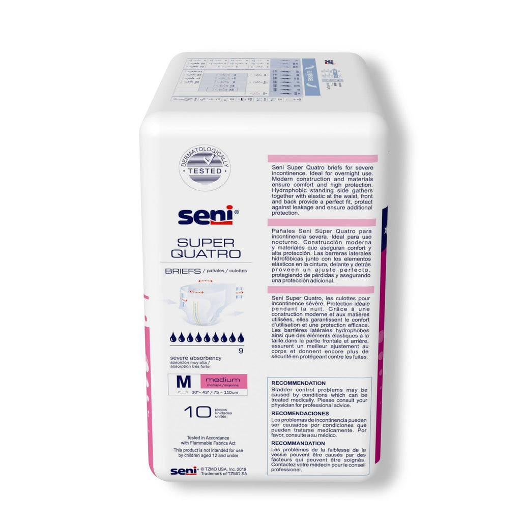 Seni Super Quatro Adult Incontinence Brief M Heavy Absorbency Breathable/Overnight, S-ME10-BQ1, Severe, 40 Ct