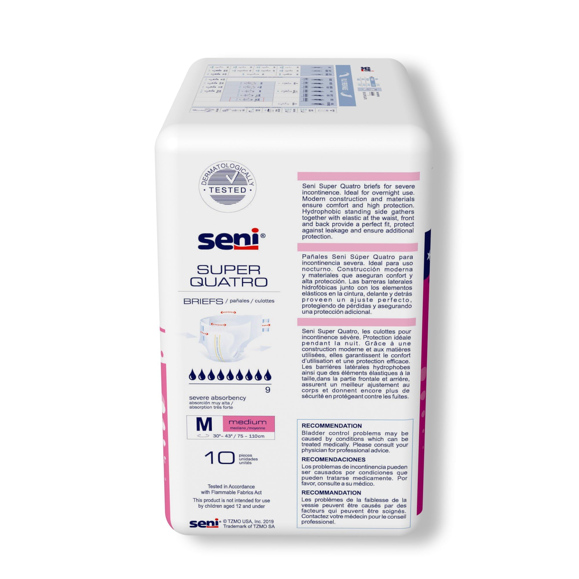 Seni Super Quatro Adult Incontinence Brief M Heavy Absorbency Breathable/Overnight, S-ME10-BQ1, Severe, 40 Ct