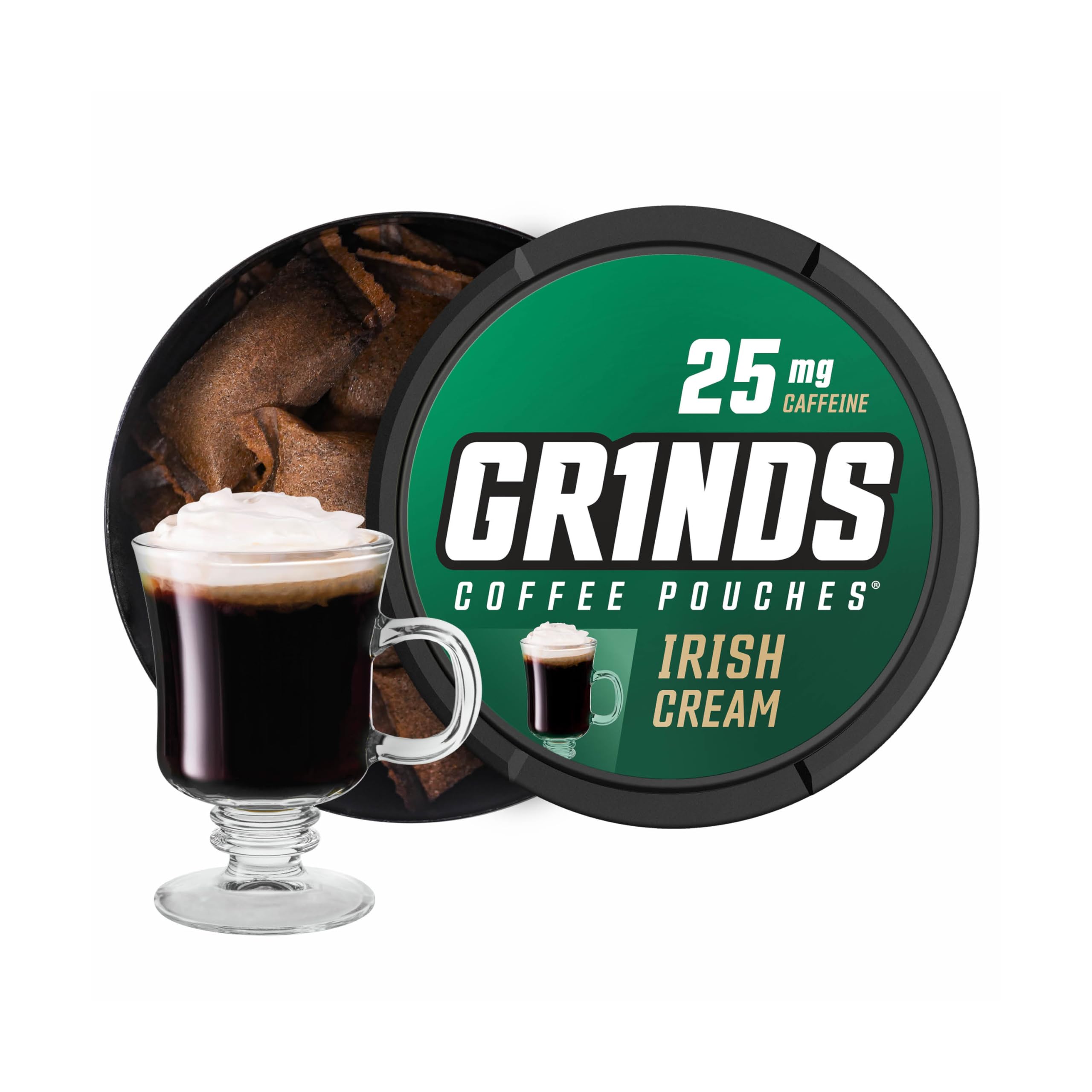 Grinds Coffee Pouches | Tobacco Free, Nicotine Free Healthy Alternative | 3 Cans of Irish Cream | 18 Pouches Per Can | 1 Pouch e