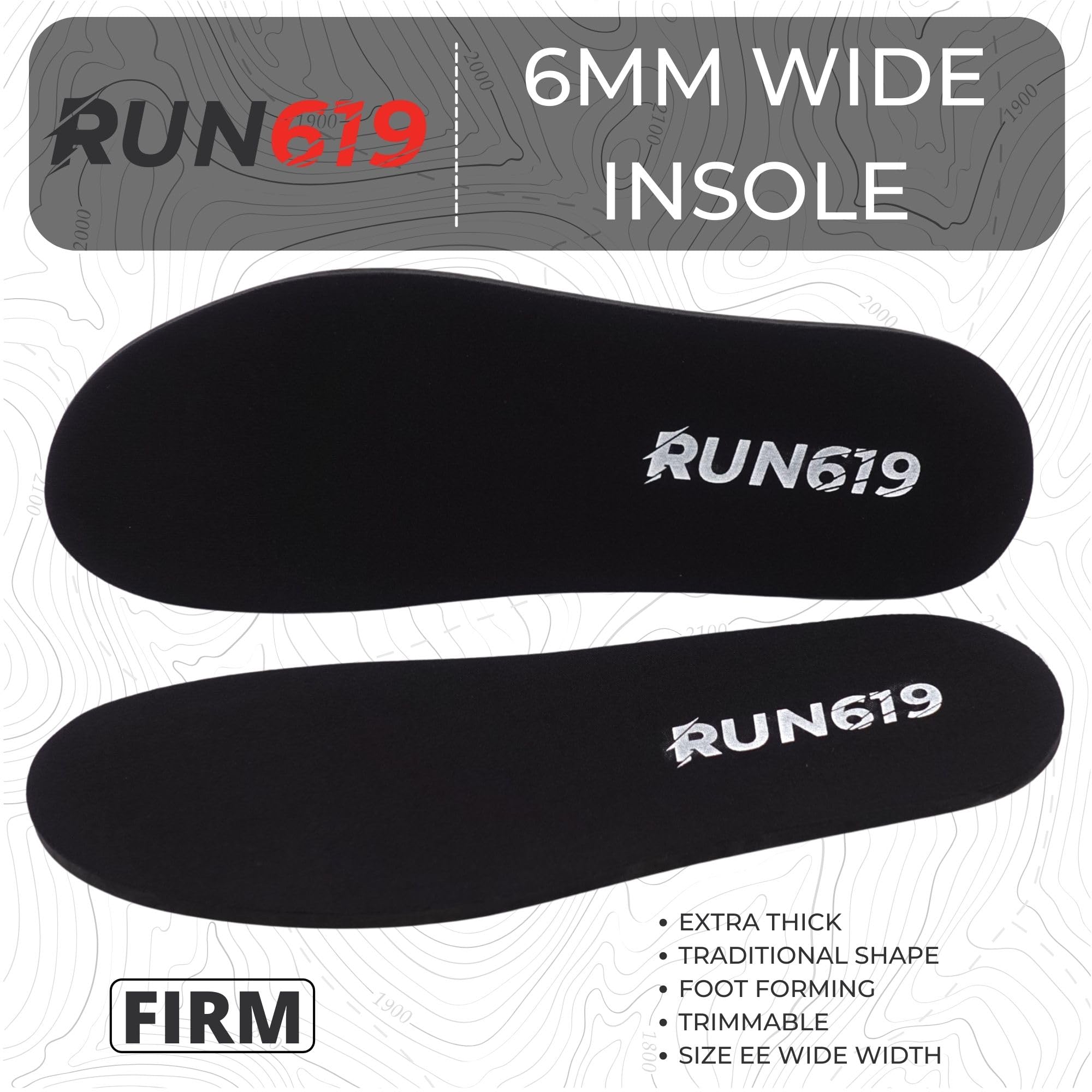 Wide Run 619 Shoe Insoles - Zero Drop Profile, Traditional Shape, Foot Forming, Wide Width - Thick, Firm, Flat Shoe Inserts - Me