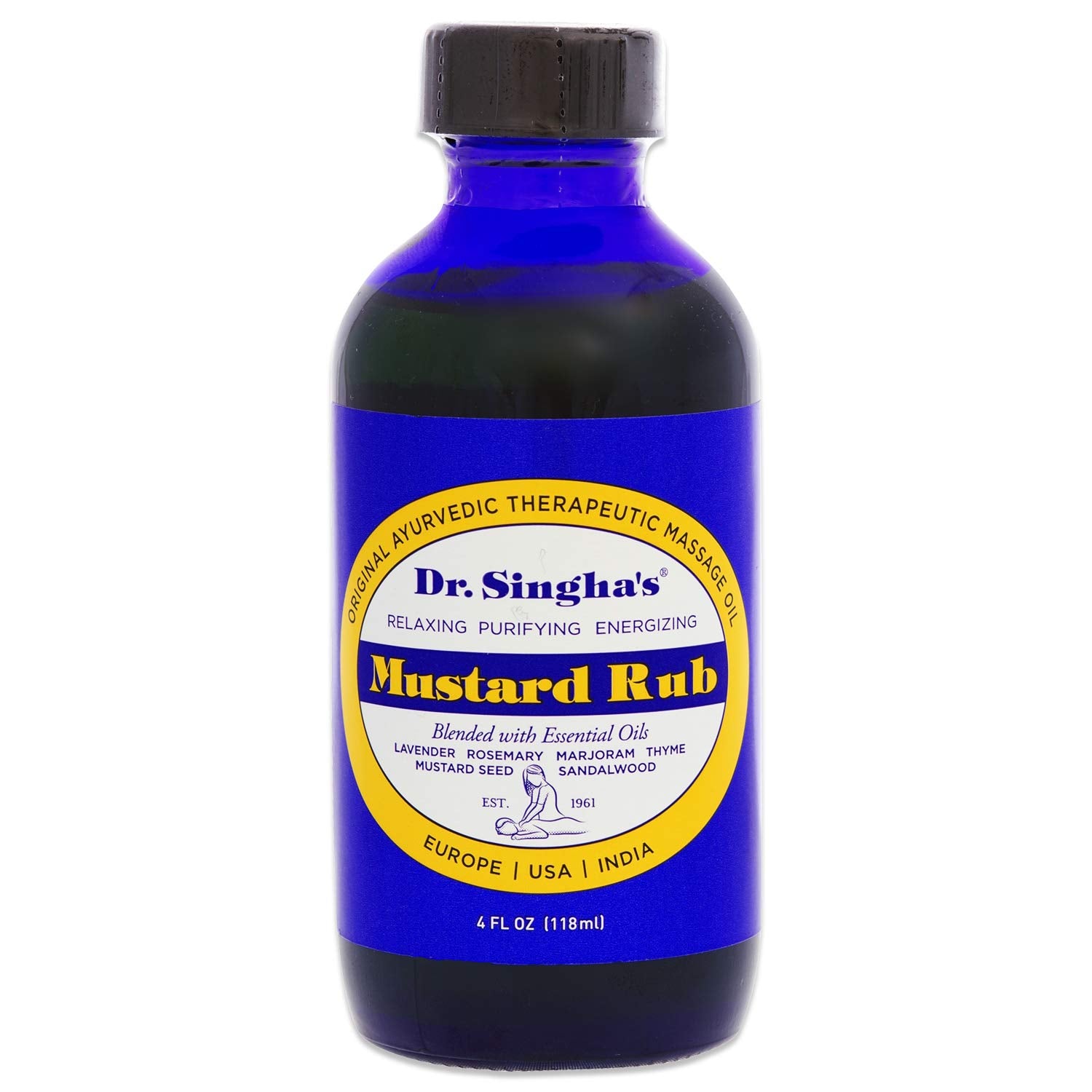 Dr. Singhas Mustard Rub, Therapeutic Body Massage Oil - with Best Essential Oils for Sore Muscles and Stiff Muscle Relief (4 Ou
