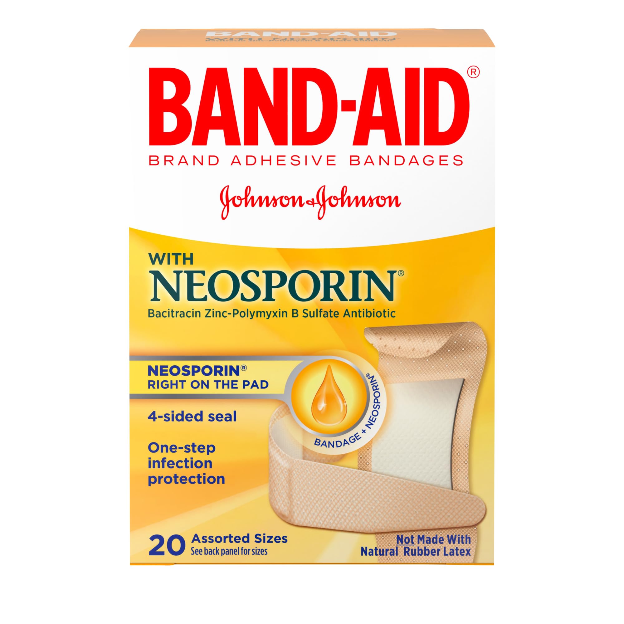 Band-Aid - 5570 Brand Bandages with Neosporin Antibiotic Ointment, Assorted Sizes, 20 ct