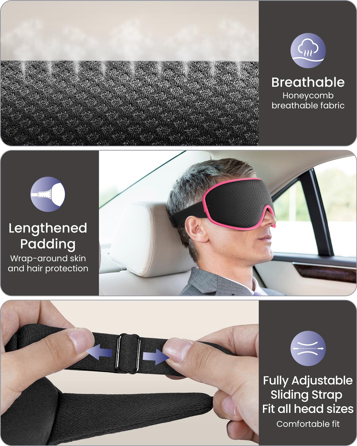 WAOAW Sleep Mask for Men Women: Blackout Eye Masks for Sleep - 3D Breathable Soft Comfortable Eye Mask for Travel - Adjustable L