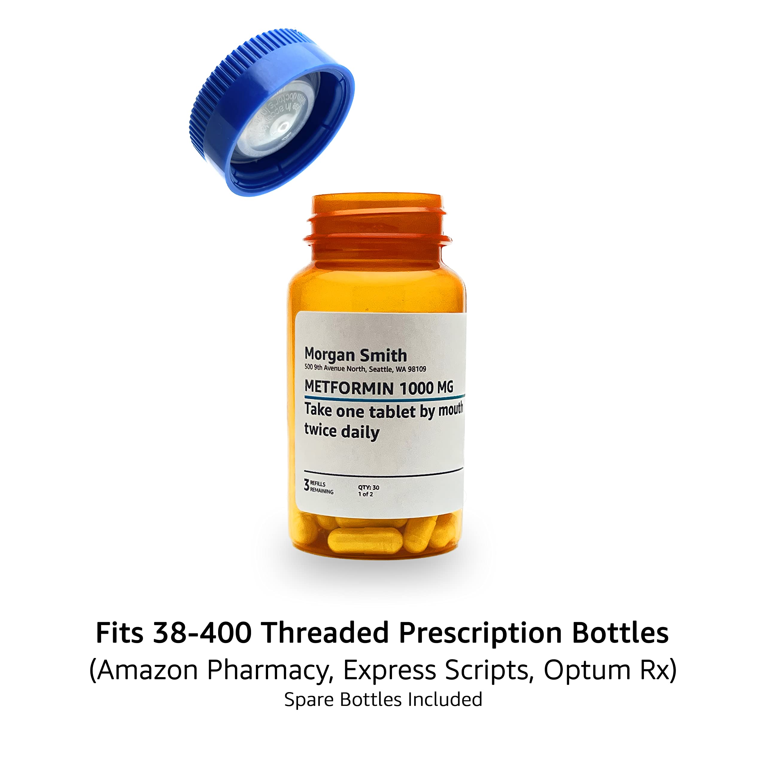 TimerCap Automatically Displays Time Since Last Opened - Built-in Stopwatch Smart Pill Bottle Cap Medication Reminder Case ( Qty