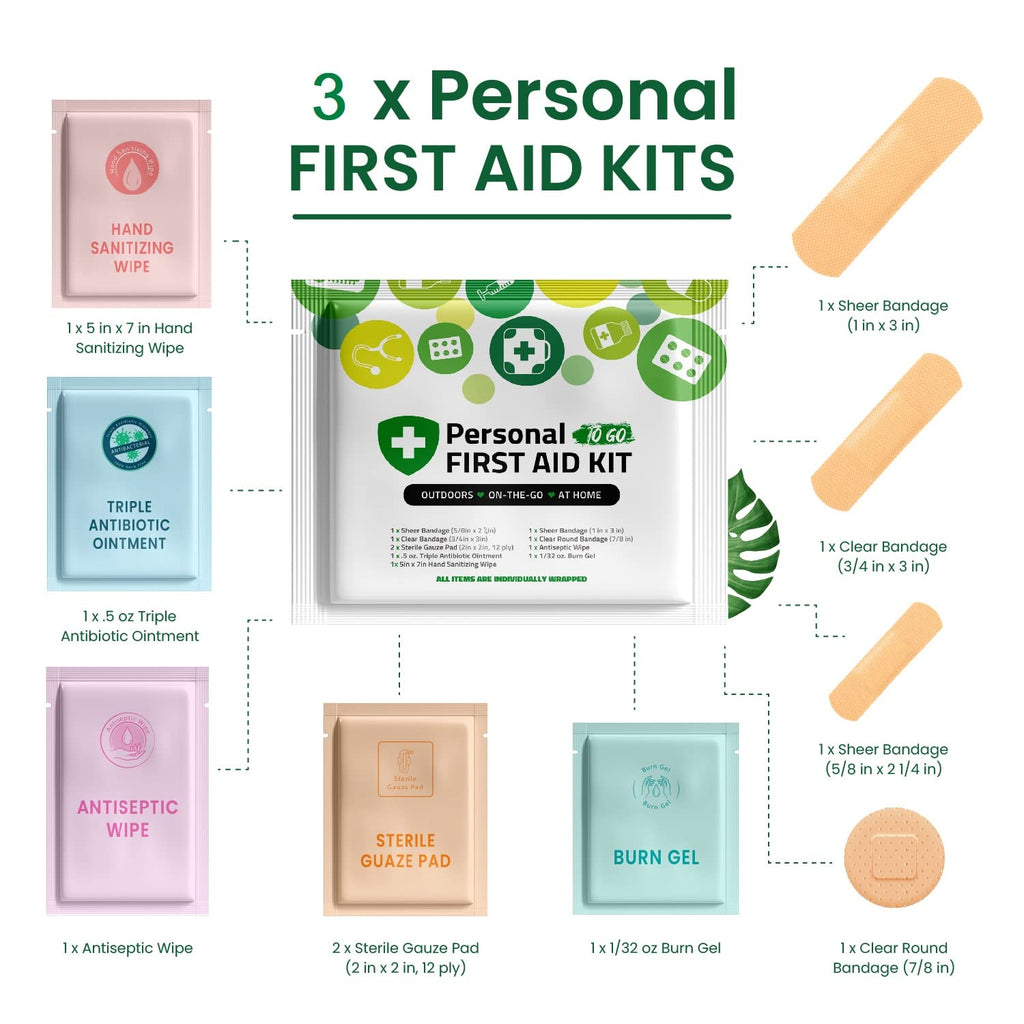 3 x Portable Travel Size First Aid Kit | Perfect for Home, Office, Car, School, Business, Travel, Hiking, Hunting, and Outdoors