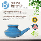 Baraka Neti Pot Tool Kit - Snoring & Saline Solution, Handcrafted Ceramic Dishwasher Safe with 2oz Mineral Sea Salt for Nose Cle
