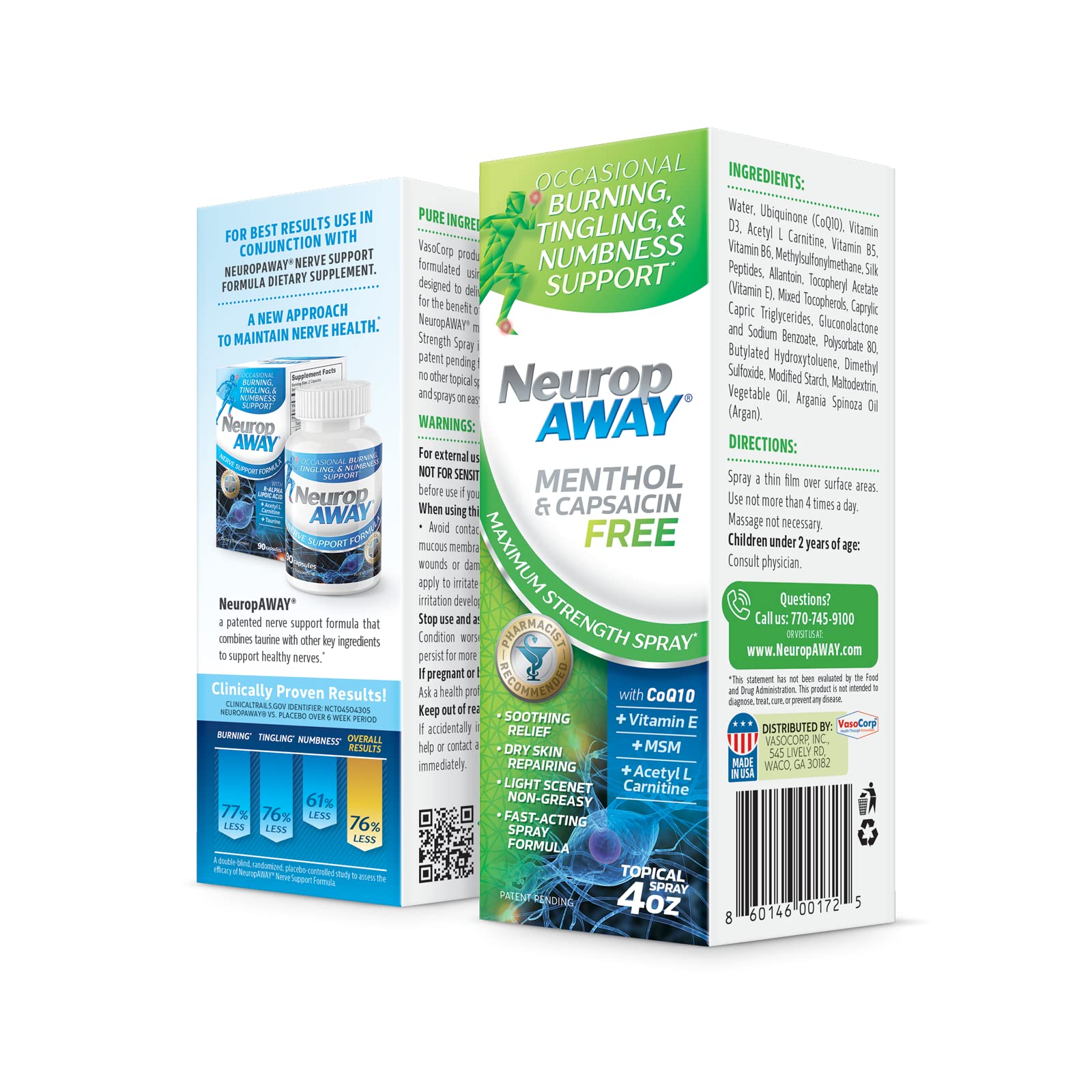 NeuropAWAY VasoCorp Spray with Menthol and Capsaicin Free | 4.0 oz