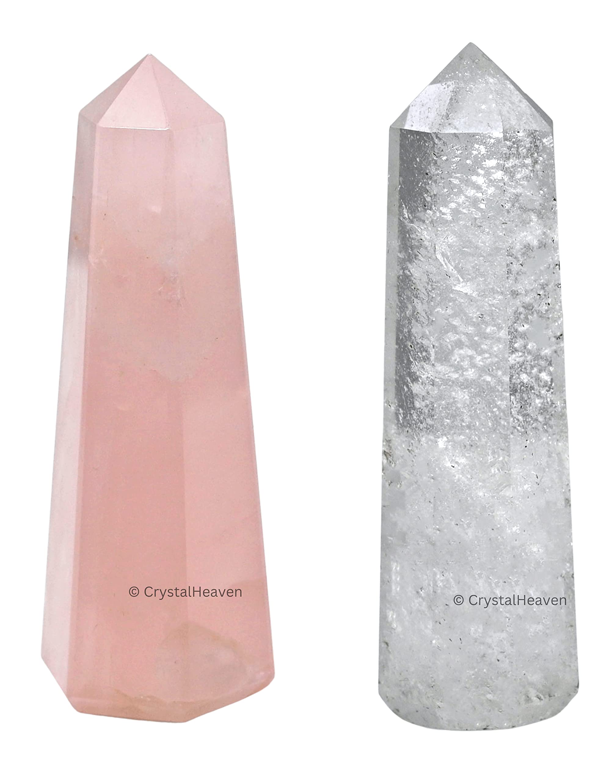 Crystal Heaven Shiv Shakti Pair Clear Quartz Rose Quartz Crystal Tower Obelisk Point For Chakra, Healing & Balancing-Aaa Grade C