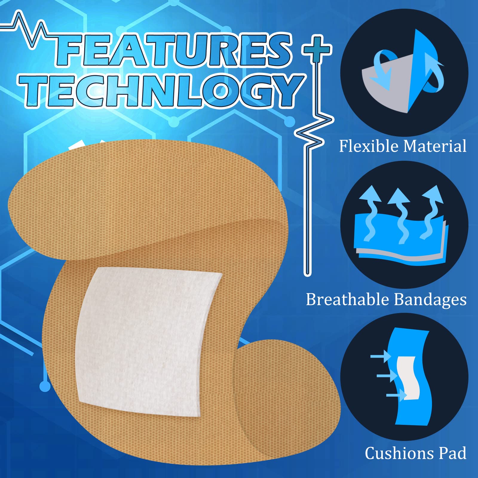 100 Pcs Spot Bandages Flexible Fabric Adhesive Knuckle Fingertip Bandages for Wound Care and First Aid Supplies, 3 Assorted Size