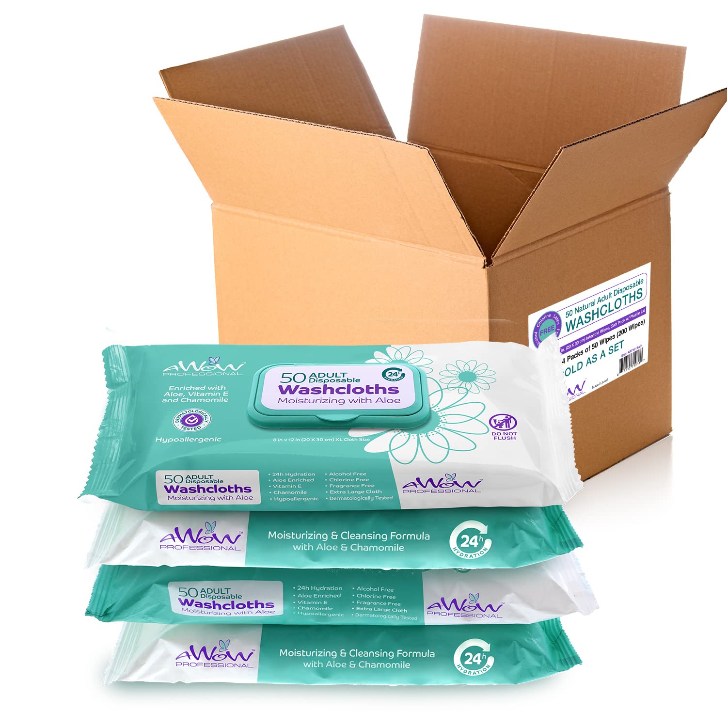 AWOW Professional Wipes for Adults - 50 Extra Large No Rinse Body Wipes for Adults Bathing, Camping Wipes, Adult Wipes for Incon