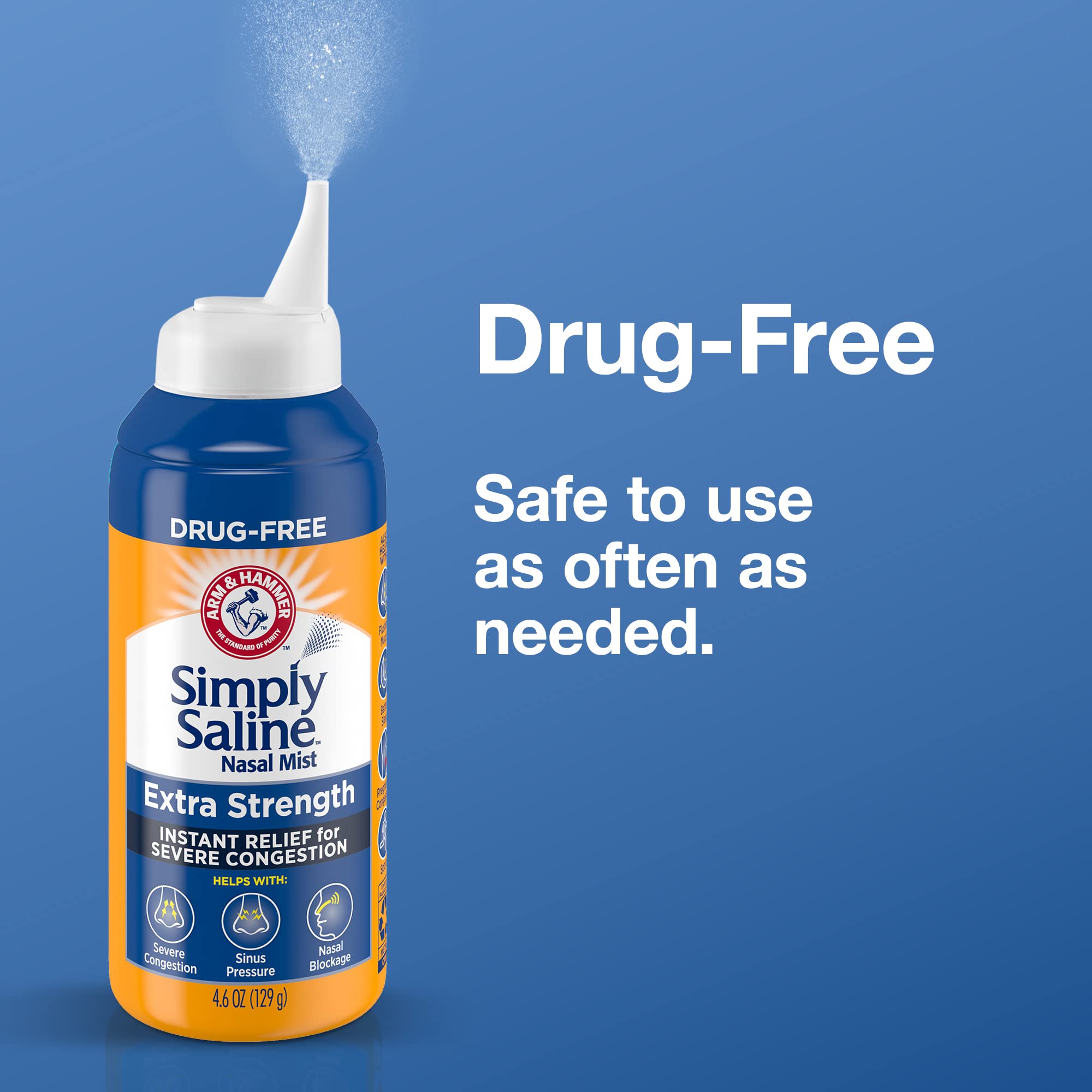 Arm & Hammer Simply Saline Extra Strength Nasal Mist 4.6oz, Saline Nasal Spray, Drug-Free, 3-Pack