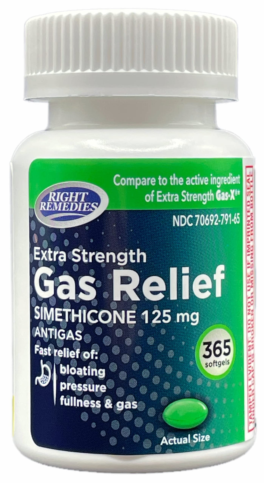RIGHT REMEDIES Gas Relief Extra Strength, 125mg Simethicone (365 Softgels), Fast Relief from Gas, Bloating, Fullness, Painful di