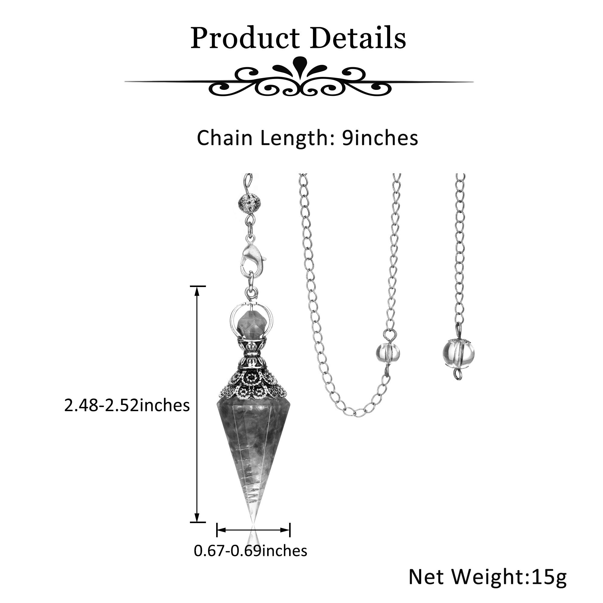 GEHECRST Natural Amethyst Healing Crystal Dowsing Pendulum Reiki Gemstone Chips Orgone Pendulum 6 Faceted Hexagonal Pointed Resi