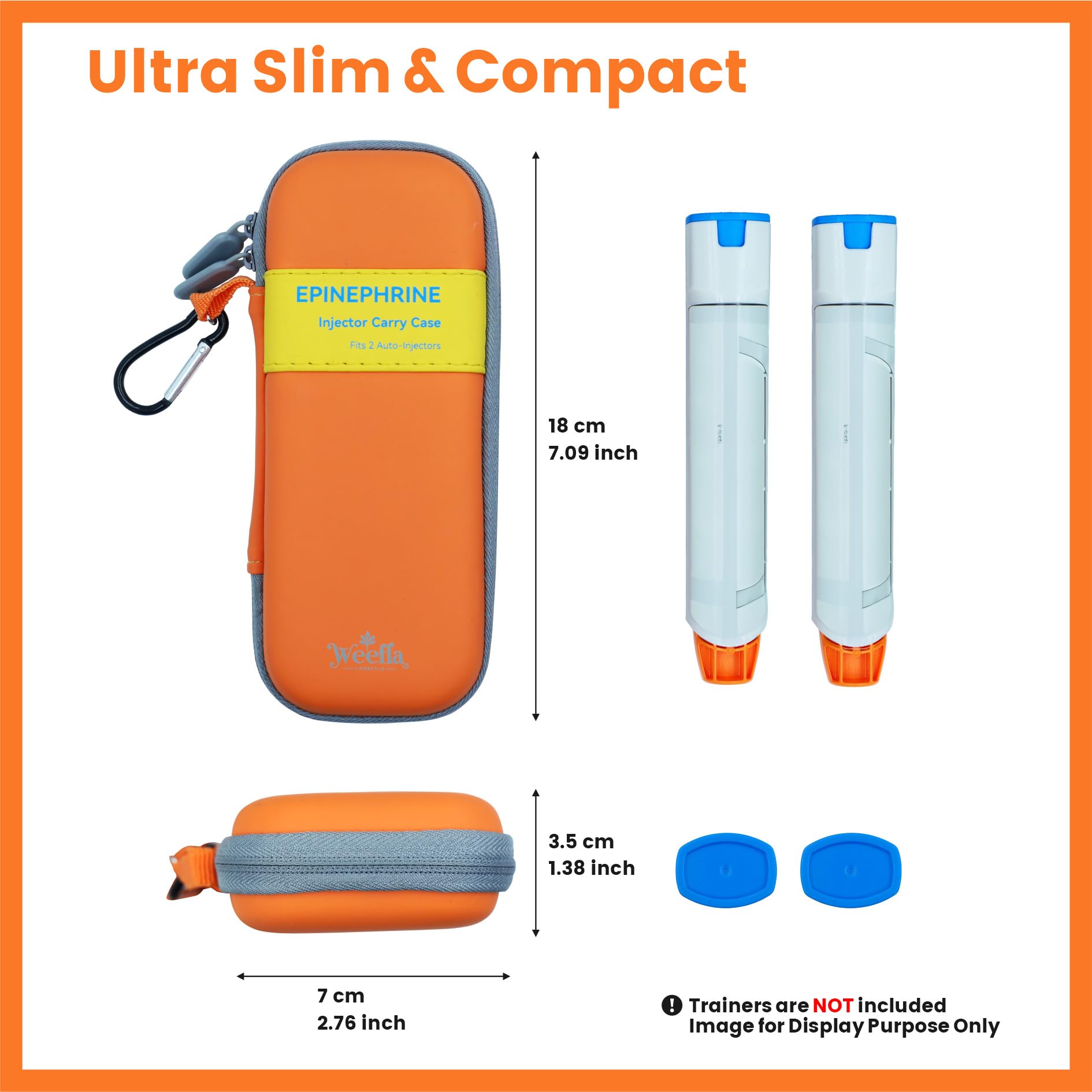 weefla Empty Hard-Shell Carry Case for EpiPen, Ultra Slim Holder for 2 Epi Pen Auto-Injectors, High-Visibility, Splash Resistant