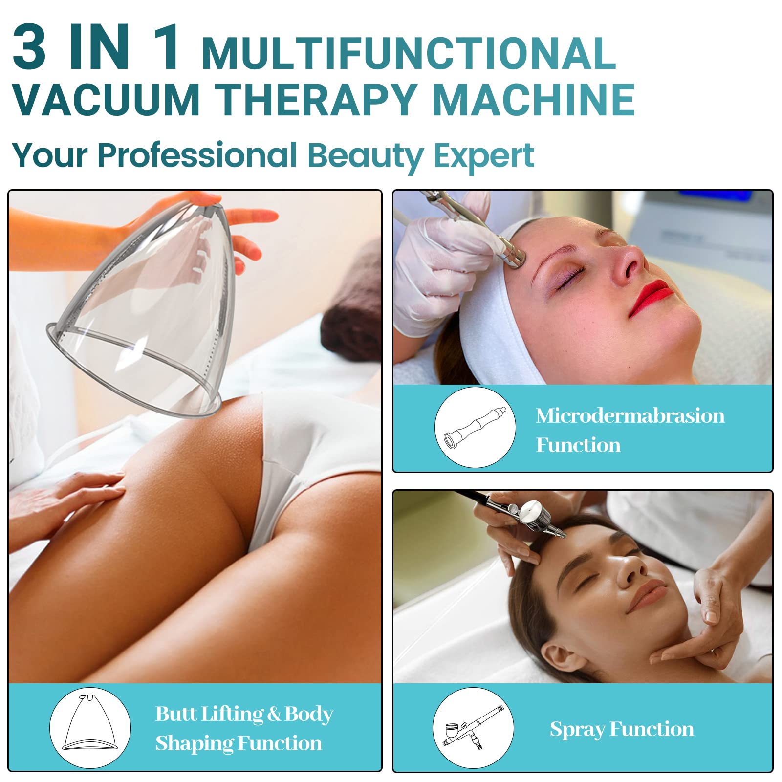 MYSWEETY Vacuum Therapy Machine, 3 in 1 Mutilfunction Cupping Therapy Sets, Professional Facial Skin Care Machine with Spray Gun