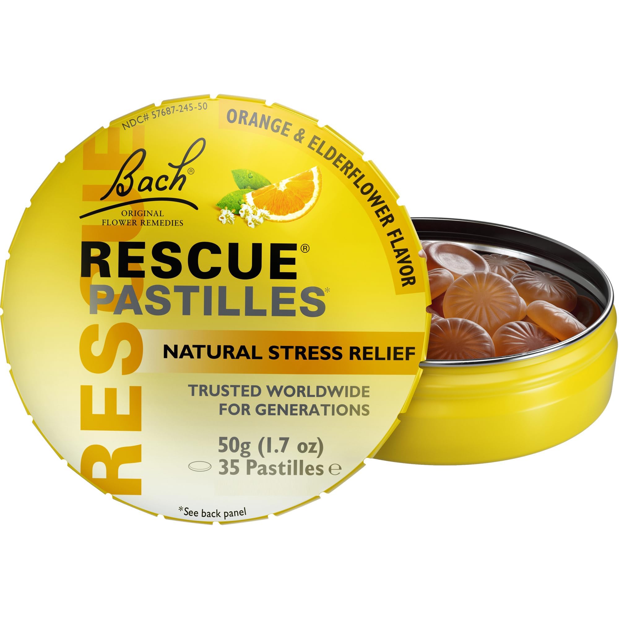 Bach RESCUE PASTILLES, Orange and Elderflower Flavor, Natural Stress Relief Lozenges, Homeopathic Flower Essence, Vegetarian, Gl