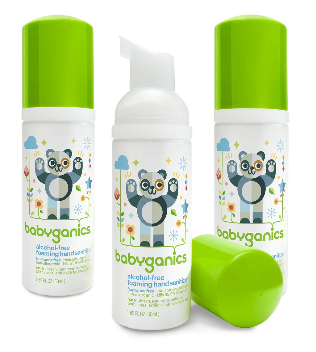 Babyganics Alcohol-Free Foaming Hand Sanitizer, Fragrance Free, On-The-Go, Pump Bottle 50 ml - 1.69 Fl Oz (Pack of 3)