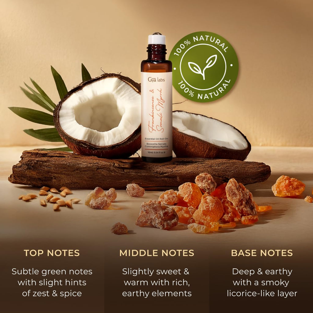 Gya Labs Frankincense and Somali Myrrh Essential Oil Roll on - 100% Pure Natural Frankincense for Face, Myrrh for Skin, Body Ach
